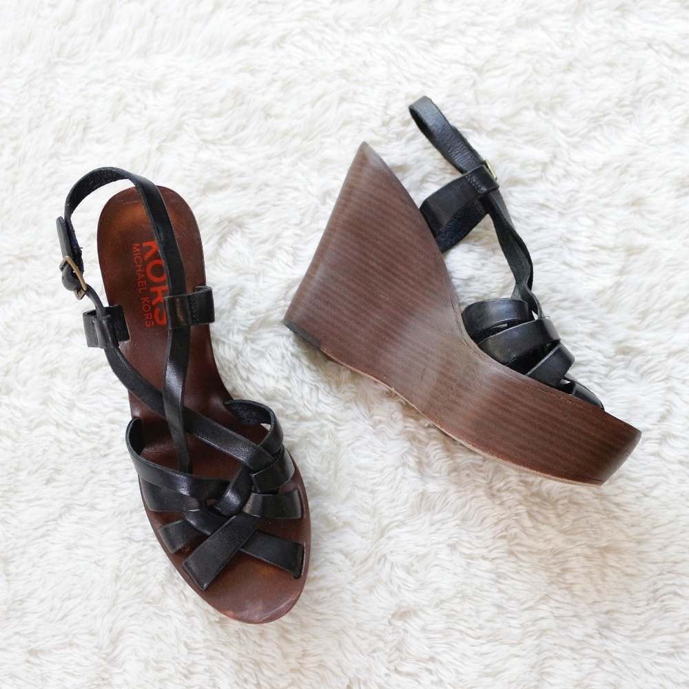 MICHAEL KORS Woven Leather Platform Wedge Sandal 8